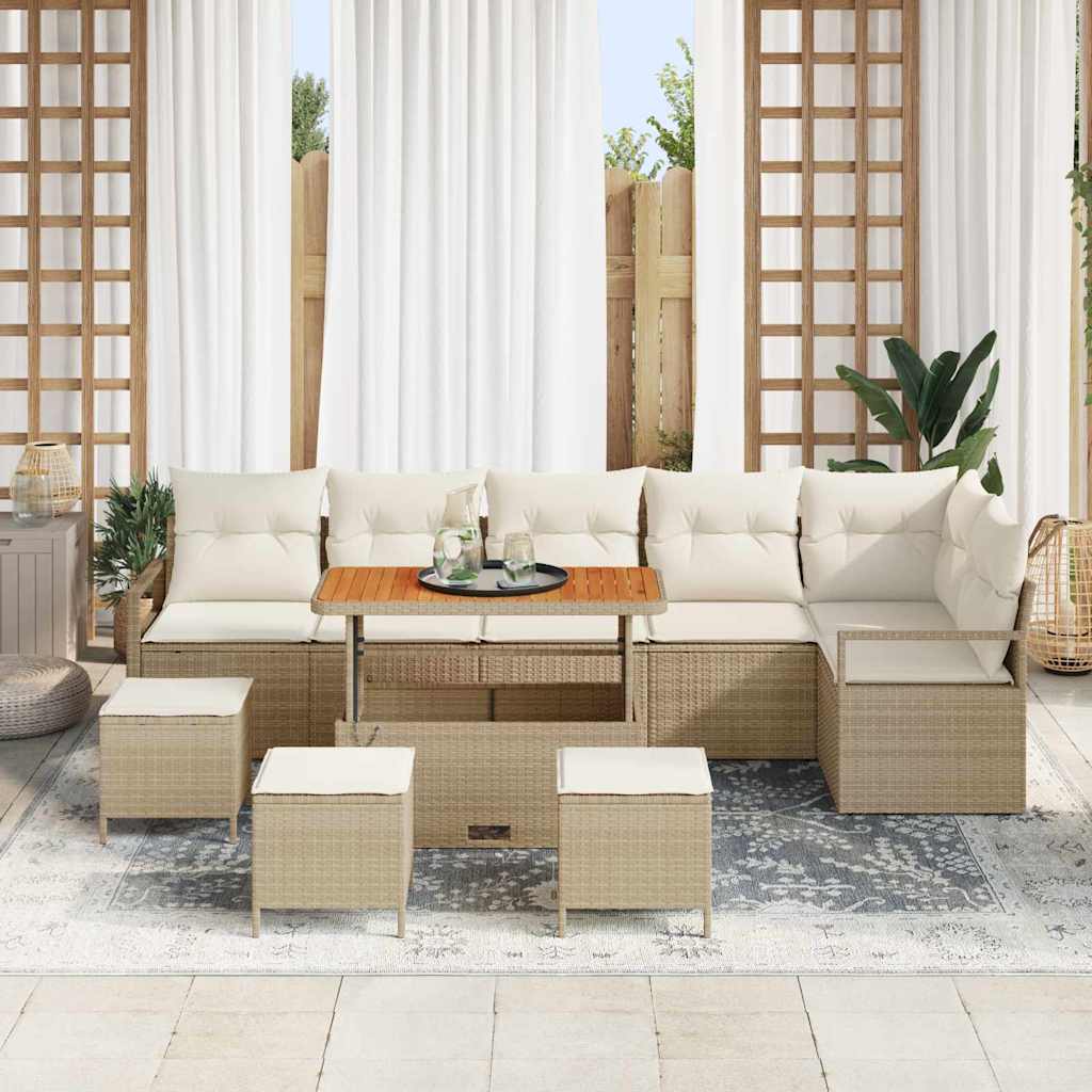 Garten-Sofa-Set mit Kissen mit Speicher 10 pcs Beige und Creme
