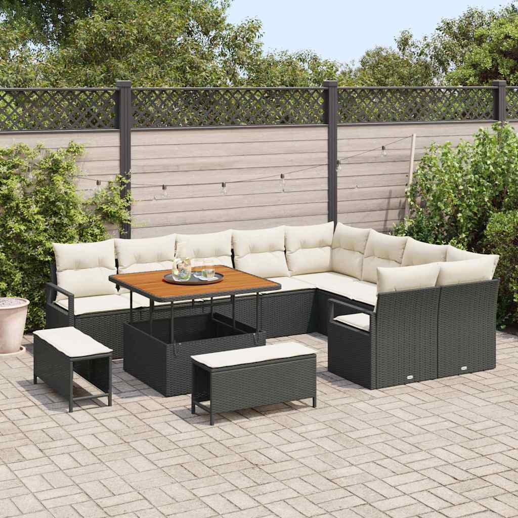 Garten-Sofa-Set mit Kissen 12 pcs Schwarz und Creme