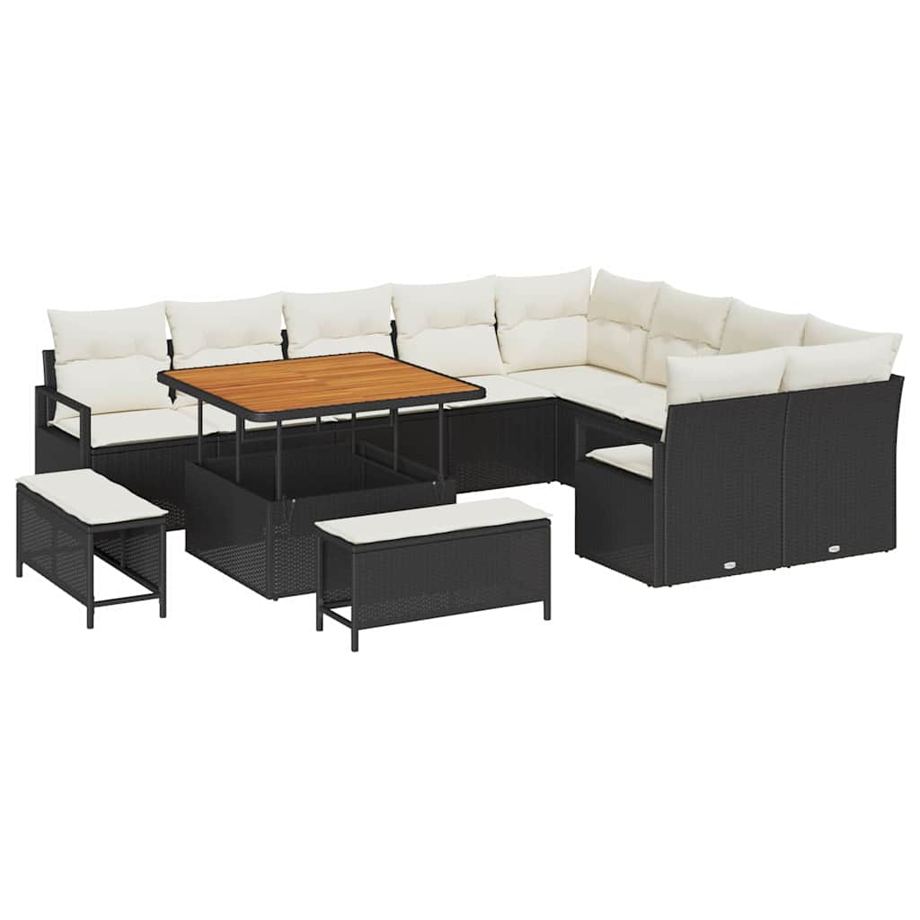 Garten-Sofa-Set mit Kissen 12 pcs Schwarz und Creme
