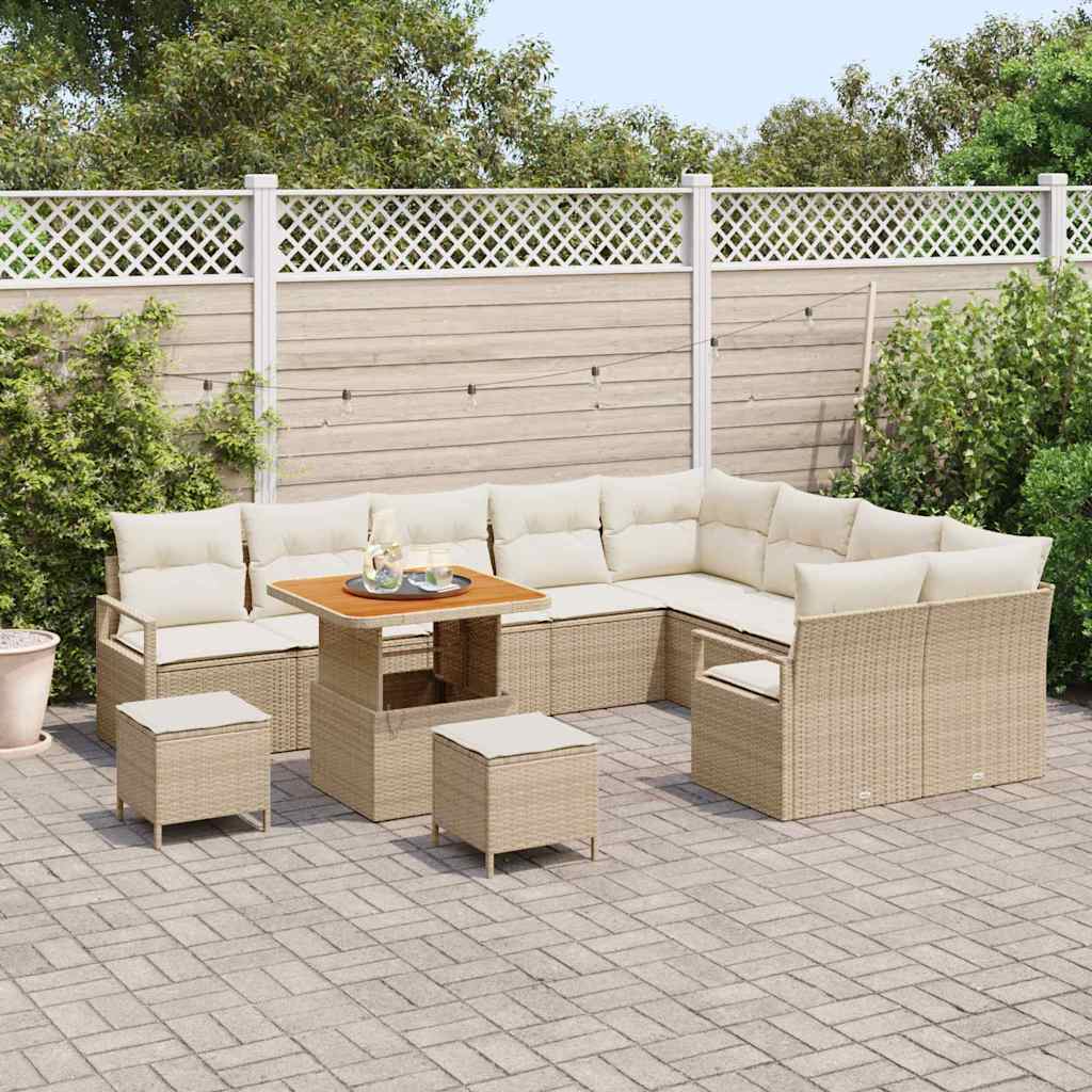 Garten-Sofa-Set mit Kissen mit Speicher 12 pcs Beige und Creme