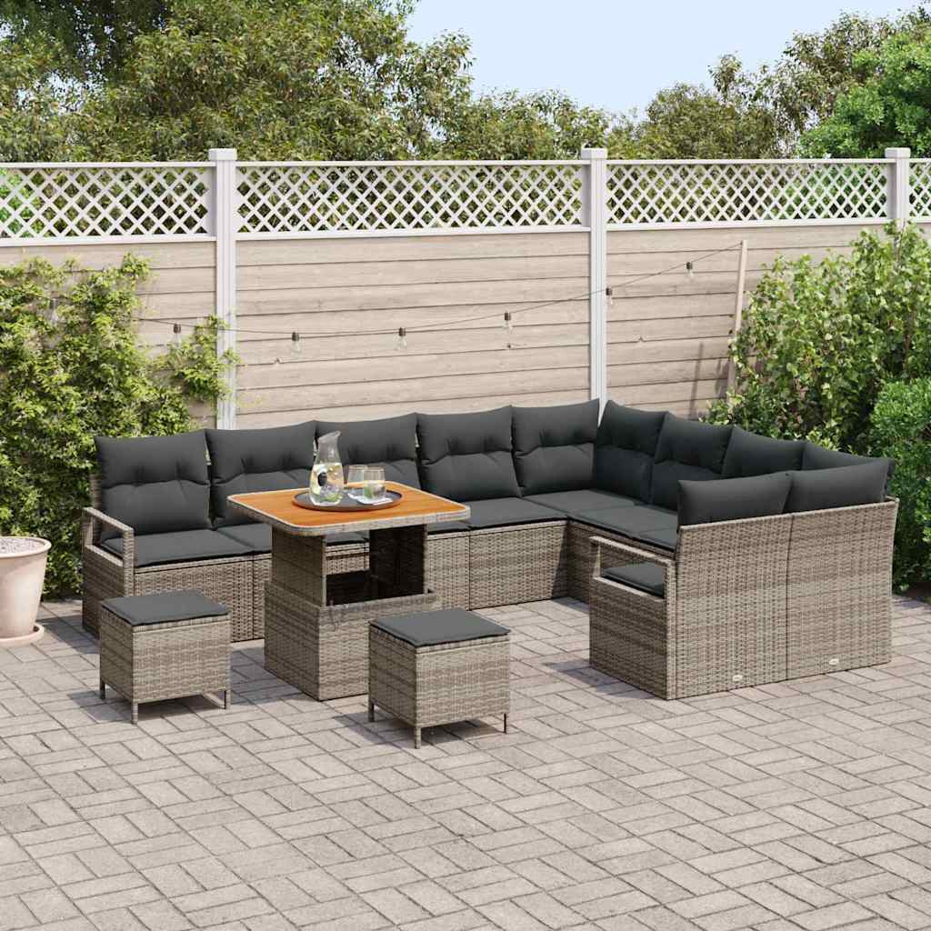 Garten-Sofa-Set mit Kissen mit Speicher 12 pcs Grau