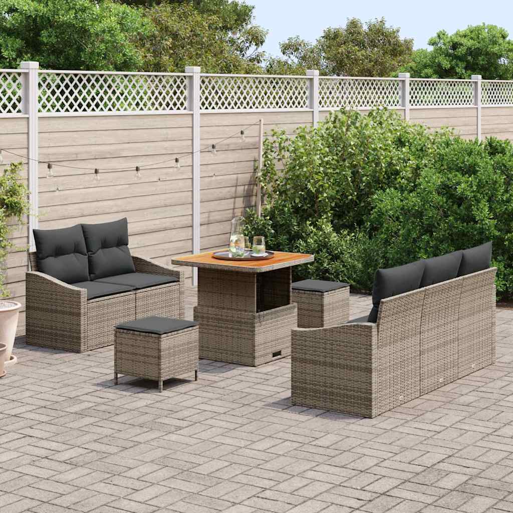 Garten-Sofa-Set mit Kissen mit Speicher 8 pcs Grau