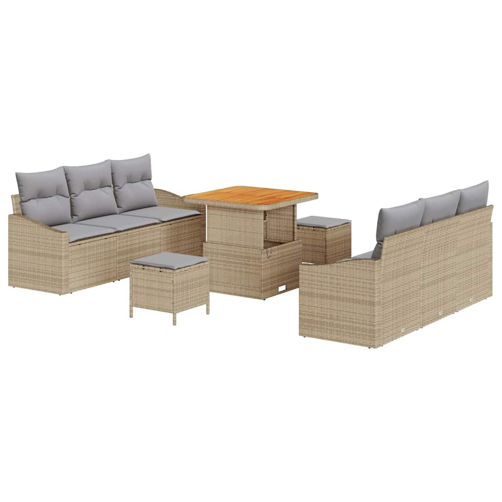 Garten-Sofa-Set mit Kissen 9 pcs Beige und Hellgrau