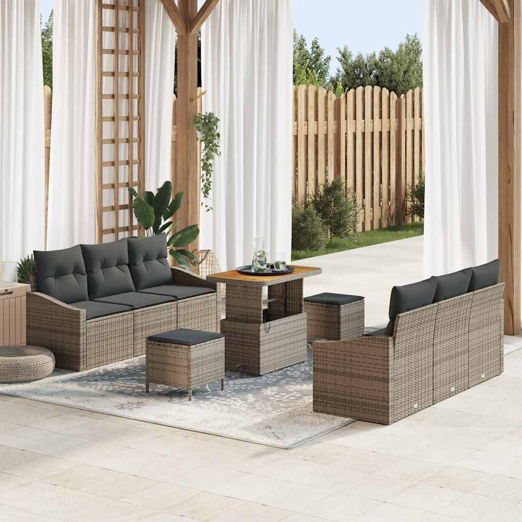 Garten-Sofa-Set mit Kissen mit Speicher 9 pcs Grau