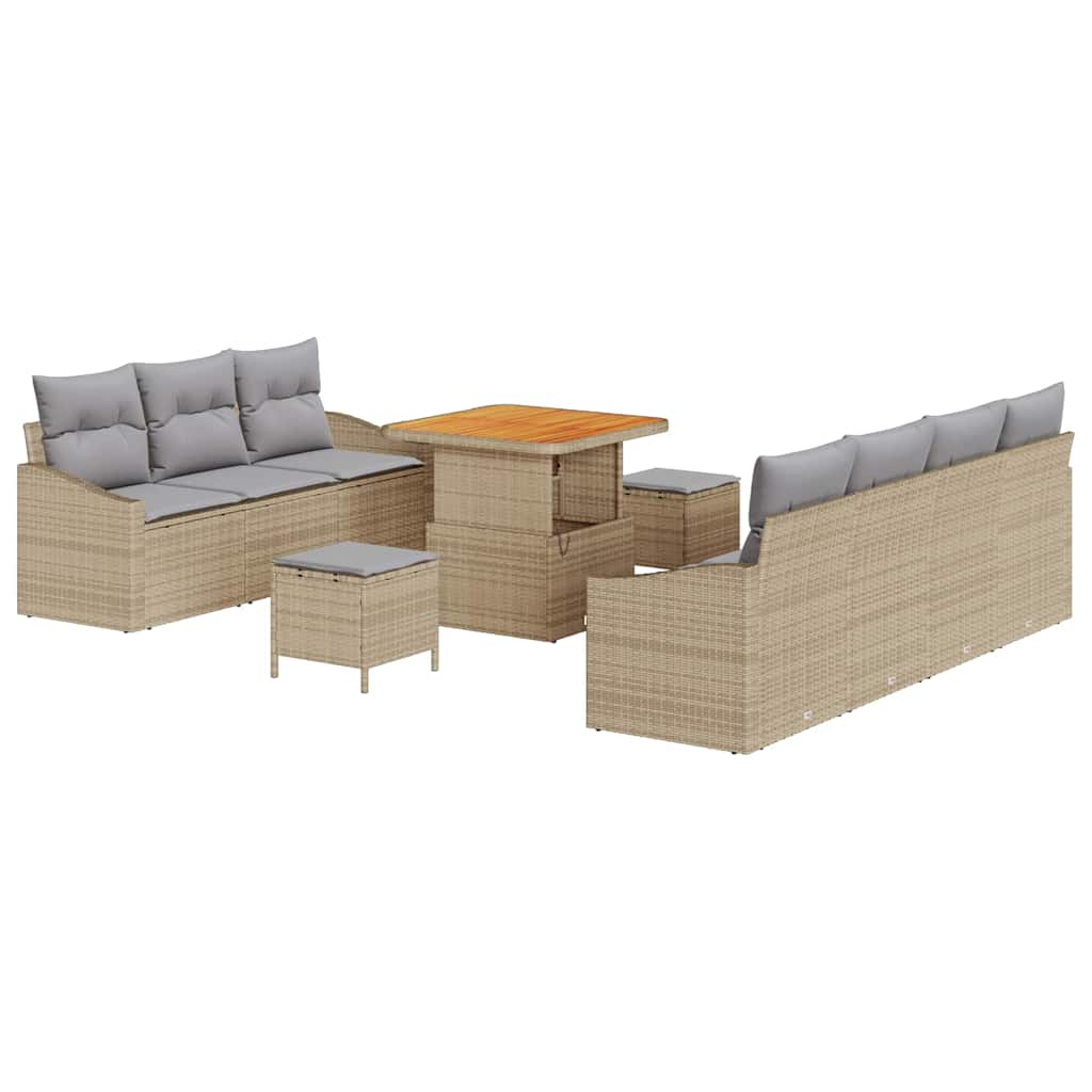 Garten-Sofa-Set mit Kissen 10 pcs Beige und Hellgrau