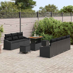 Garten-Sofa-Set mit Kissen mit Speicher 10 pcs Schwarz