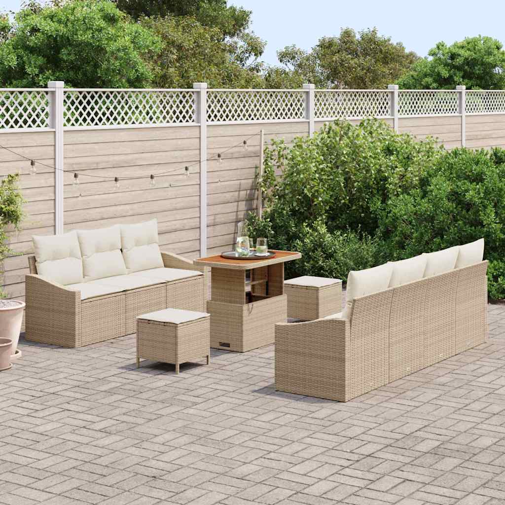 Garten-Sofa-Set mit Kissen mit Speicher 10 pcs Beige und Creme