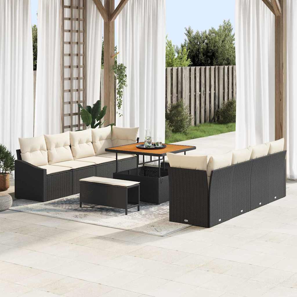Garten-Sofa-Set mit Kissen 11 pcs Schwarz und Creme