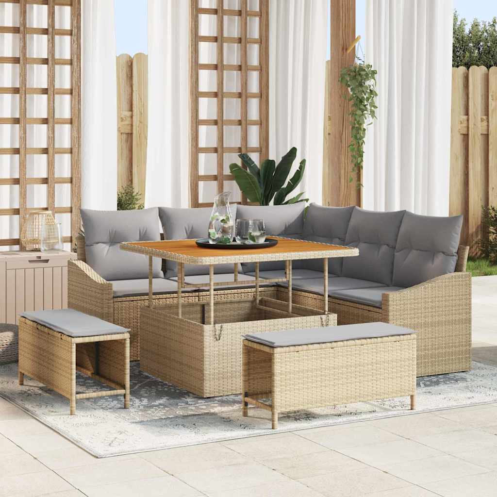 Gartensofa-set mit Kissen mit Speicher 8 pcs Beige Poly Rattan