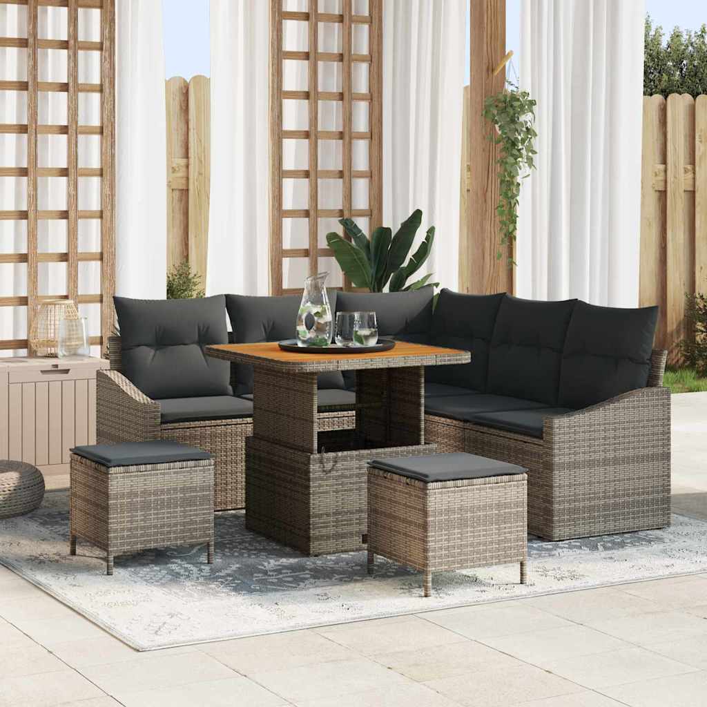 Gartensofa-set mit Kissen mit Speicher 8 pcs Grau Poly Rattan