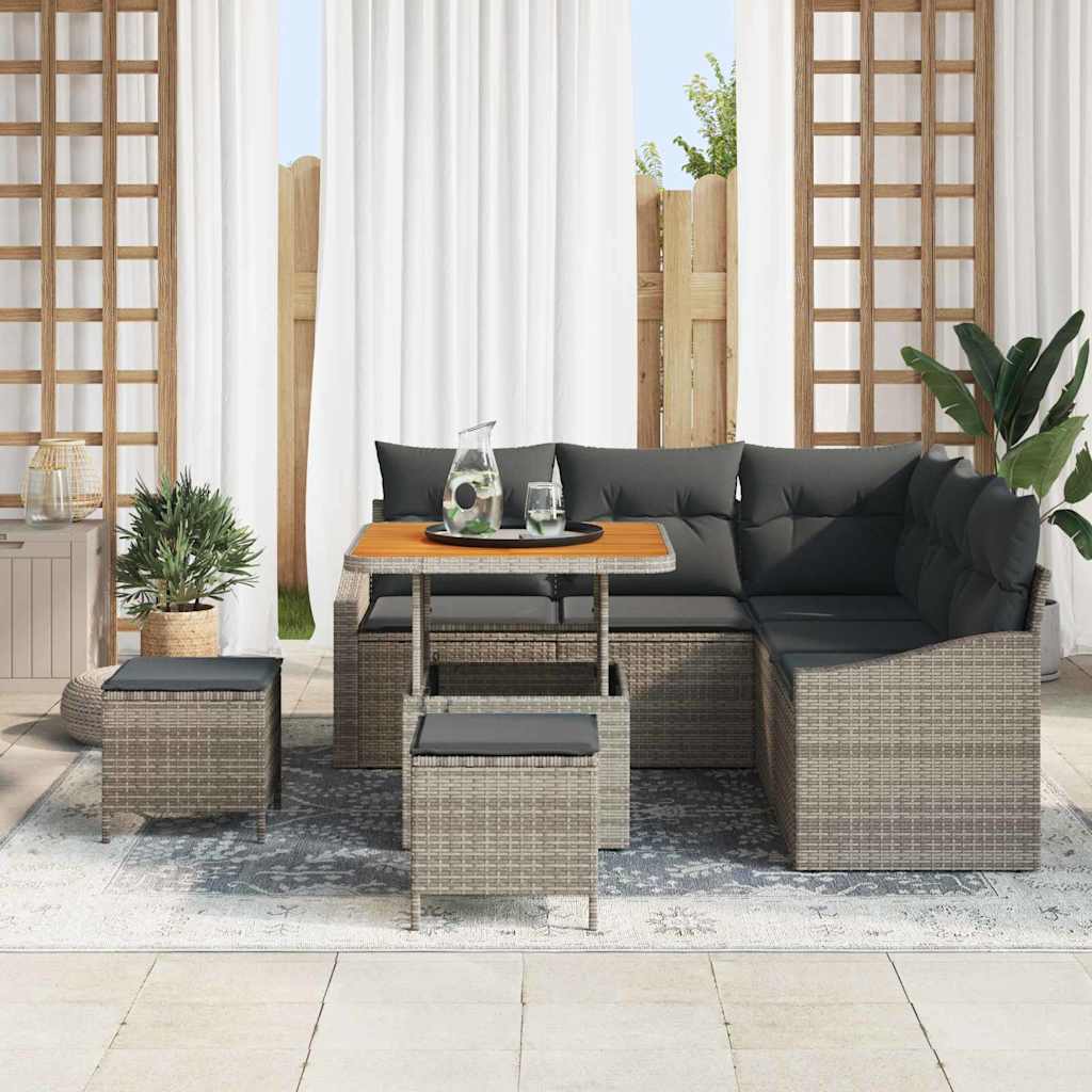 Gartensofa-set mit Kissen mit Speicher 8 pcs Grau Poly Rattan
