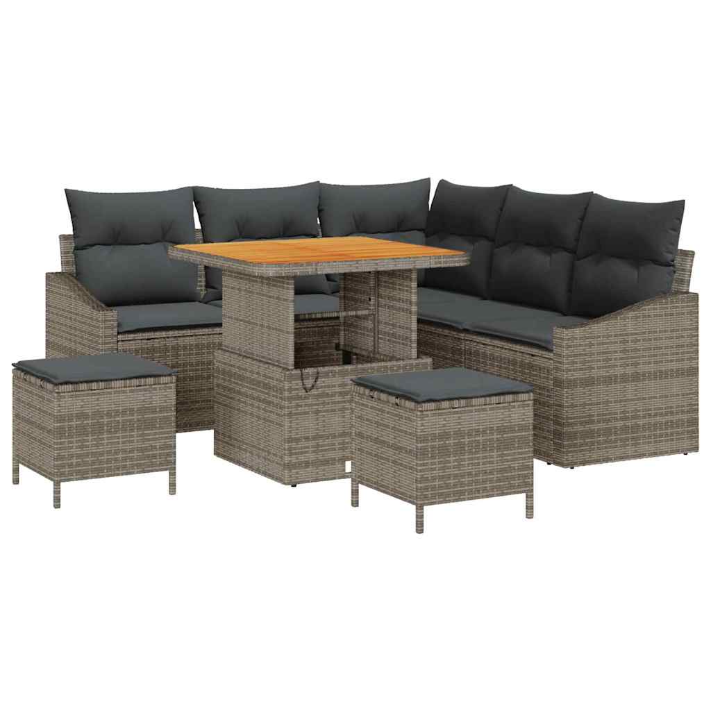 Gartensofa-set mit Kissen mit Speicher 8 pcs Grau Poly Rattan