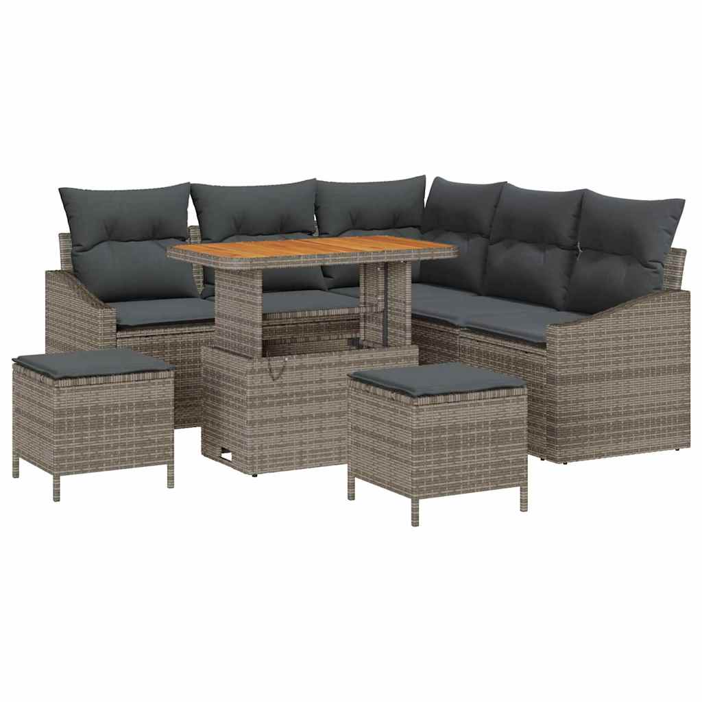 Gartensofa-set mit Kissen mit Speicher 8 pcs Grau Poly Rattan