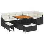 Gartensofa-set mit Kissen 9 pcs Schwarz Poly Rattan