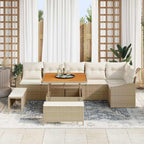 Gartensofa-set mit Kissen mit Speicher 9 pcs Beige Poly Rattan
