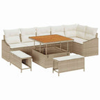 Gartensofa-set mit Kissen mit Speicher 9 pcs Beige Poly Rattan