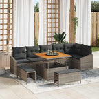 Gartensofa-set mit Kissen mit Speicher 9 pcs Grau Poly Rattan