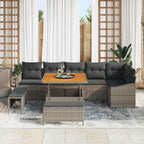 Gartensofa-set mit Kissen mit Speicher 9 pcs Grau Poly Rattan