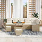 Gartensofa-set mit Kissen mit Speicher 9 pcs Beige Poly Rattan