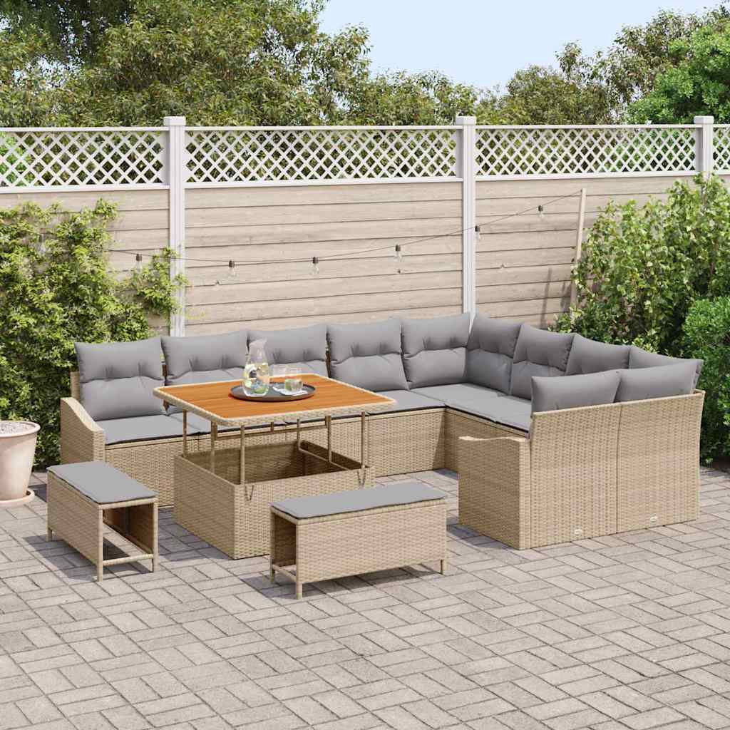 Gartensofa-set mit Kissen mit Speicher 12 pcs Beige Poly Rattan