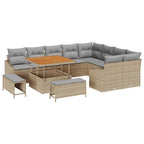 Gartensofa-set mit Kissen mit Speicher 12 pcs Beige Poly Rattan