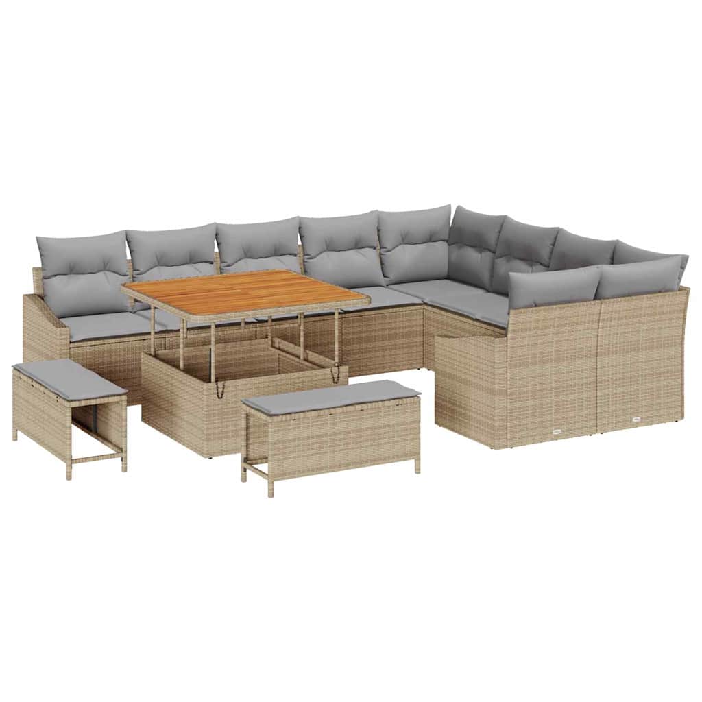 Gartensofa-set mit Kissen mit Speicher 12 pcs Beige Poly Rattan