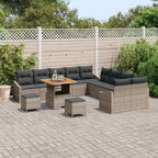 Gartensofa-set mit Kissen mit Speicher 13 pcs Grau Poly Rattan
