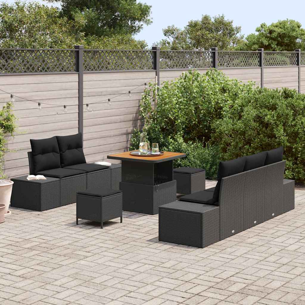 Gartensofa-set mit Kissen 8 pcs Schwarz Poly Rattan