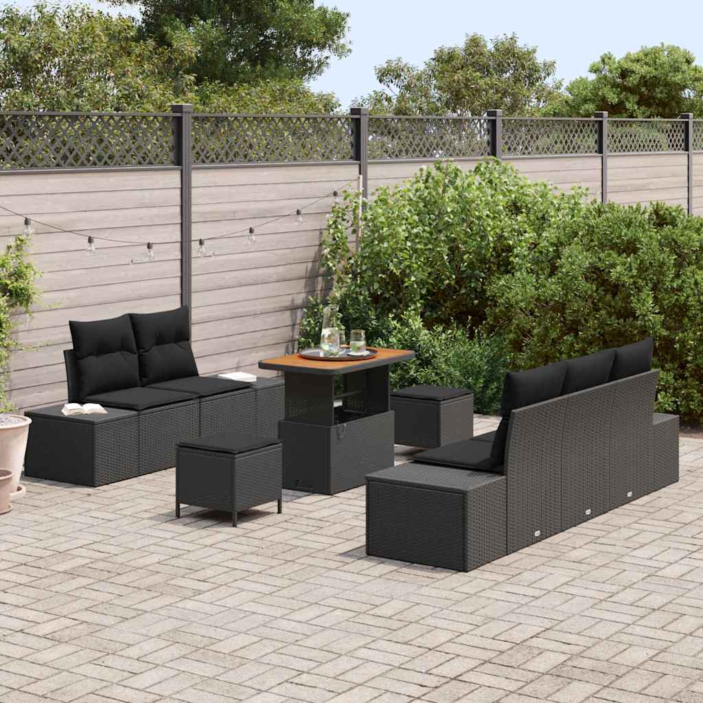 Gartensofa-set mit Kissen 8 pcs Schwarz Poly Rattan