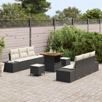 Gartensofa-set mit Kissen 9 pcs Schwarz Poly Rattan