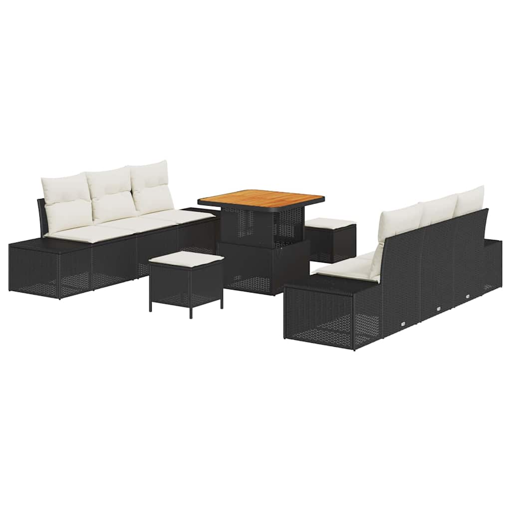 Gartensofa-set mit Kissen 9 pcs Schwarz Poly Rattan