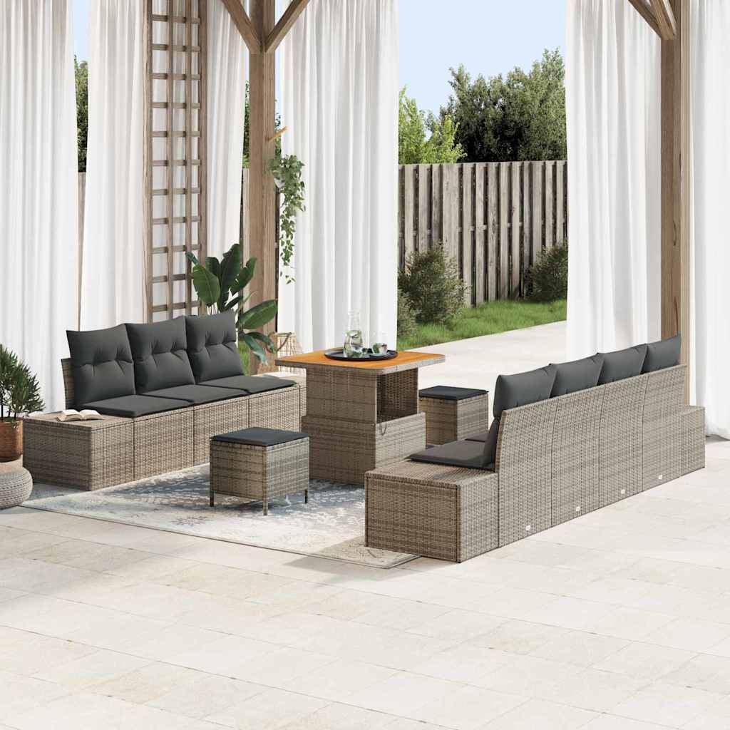 Gartensofa-set mit Kissen mit Speicher 10 pcs Grau Poly Rattan