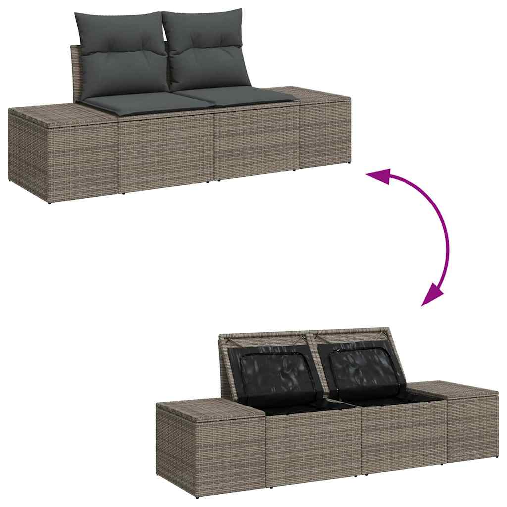 Gartensofa-set mit Kissen mit Speicher 10 pcs Grau Poly Rattan
