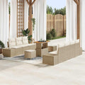 Gartensofa-set mit Kissen mit Speicher 10 pcs Beige Poly Rattan