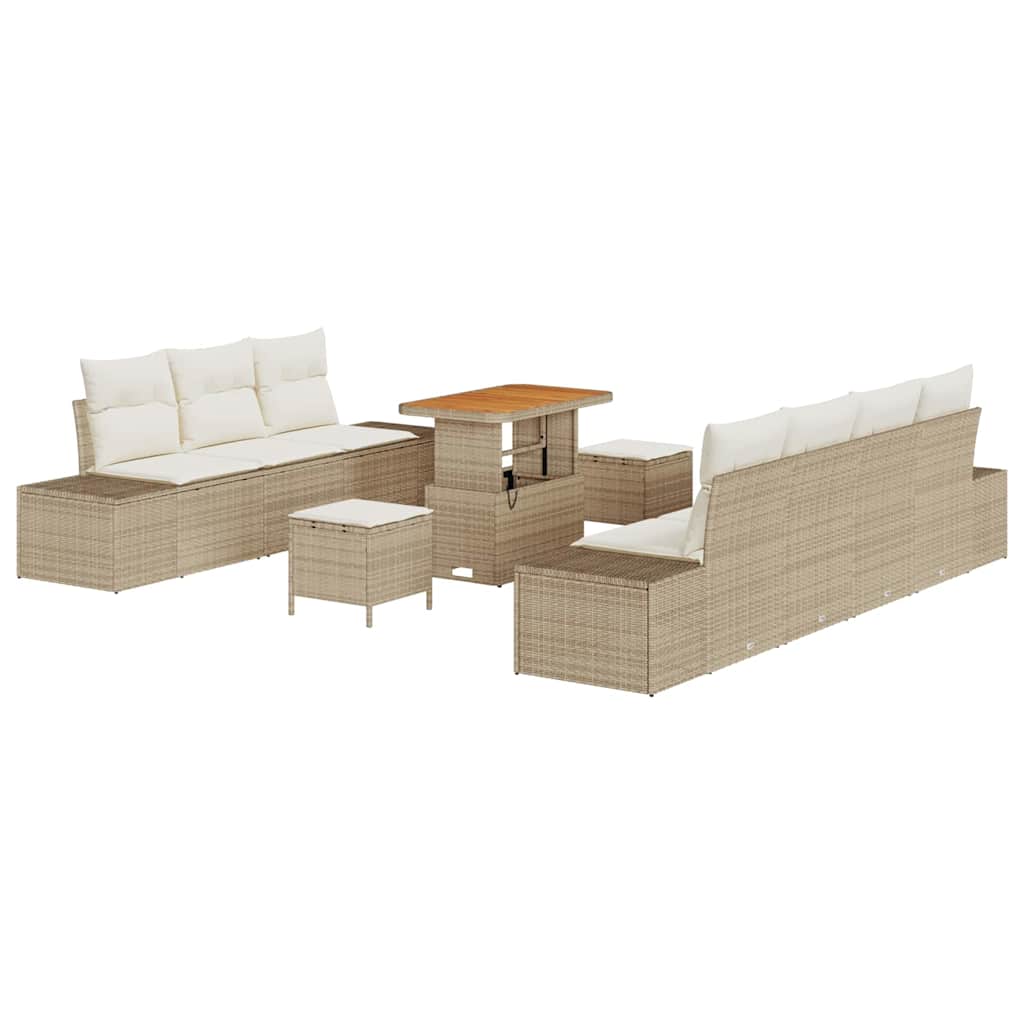 Gartensofa-set mit Kissen mit Speicher 10 pcs Beige Poly Rattan