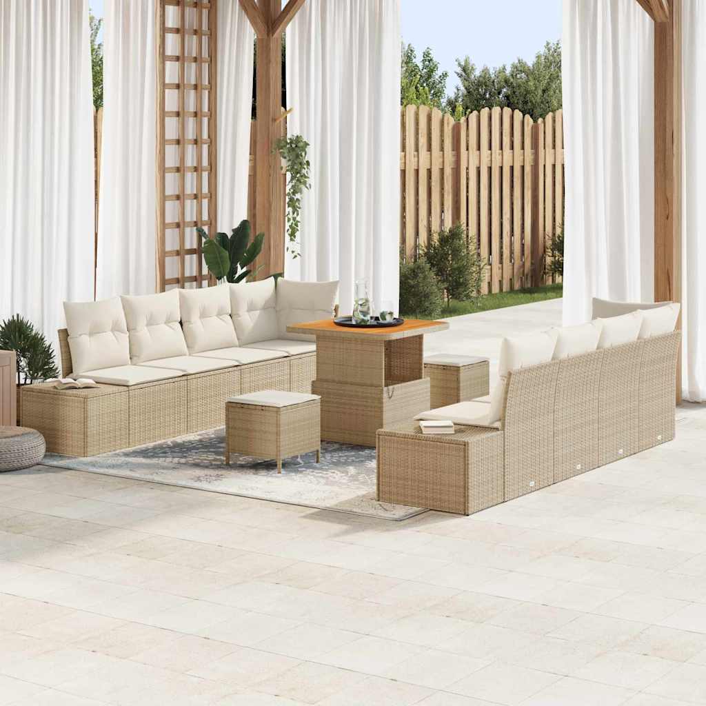 Gartensofa-set mit Kissen mit Speicher 11 pcs Beige Poly Rattan