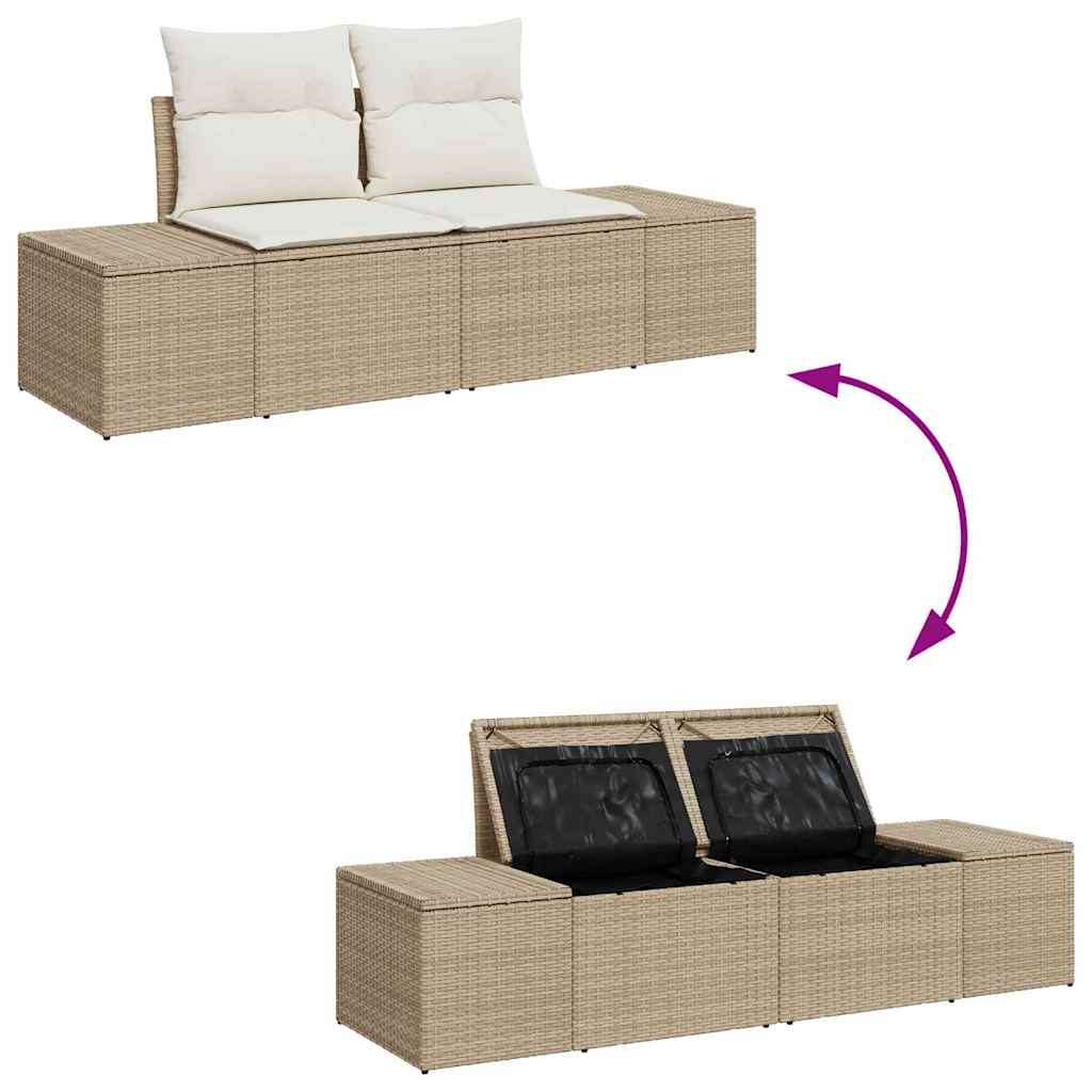 Gartensofa-set mit Kissen mit Speicher 11 pcs Beige Poly Rattan