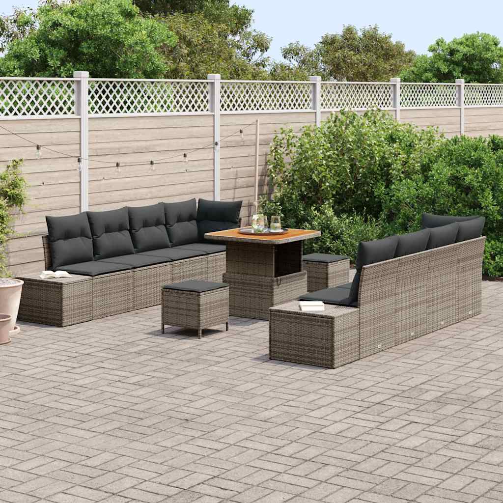 Gartensofa-set mit Kissen mit Speicher 11 pcs Grau Poly Rattan