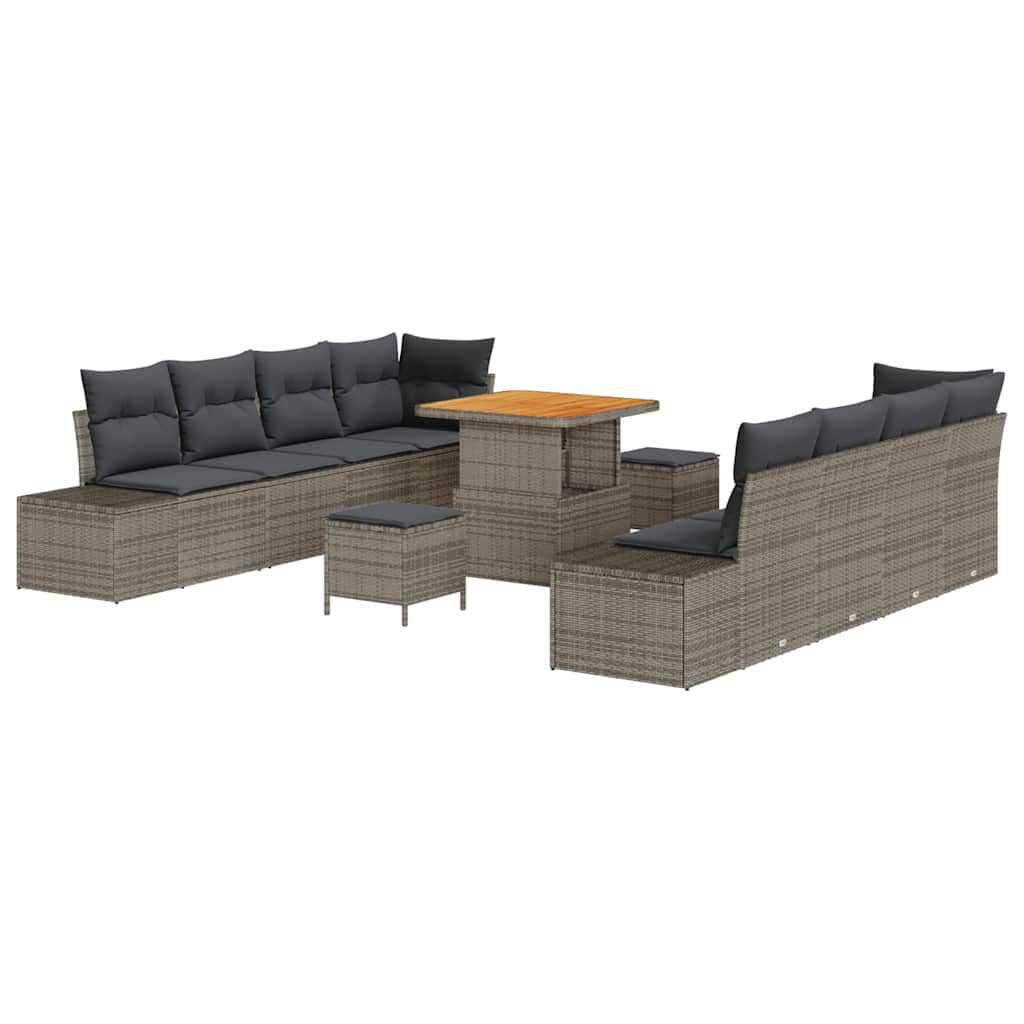 Gartensofa-set mit Kissen mit Speicher 11 pcs Grau Poly Rattan