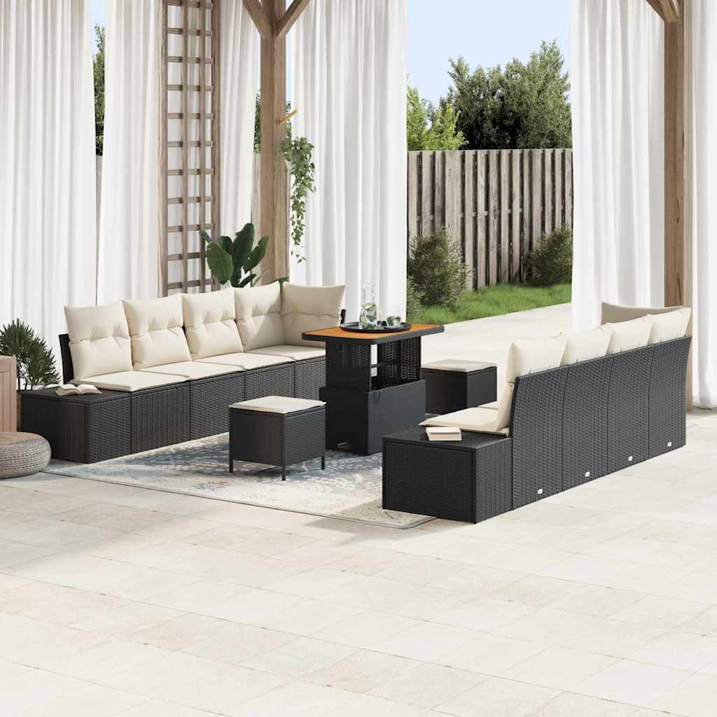Gartensofa-set mit Kissen 11 pcs Schwarz Poly Rattan
