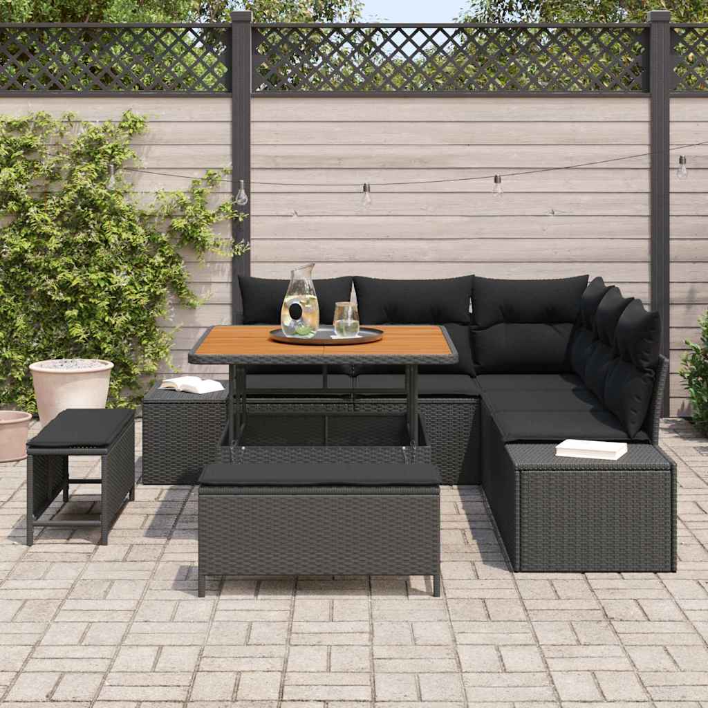 Gartensofa-set mit Kissen 8 pcs Schwarz Poly Rattan