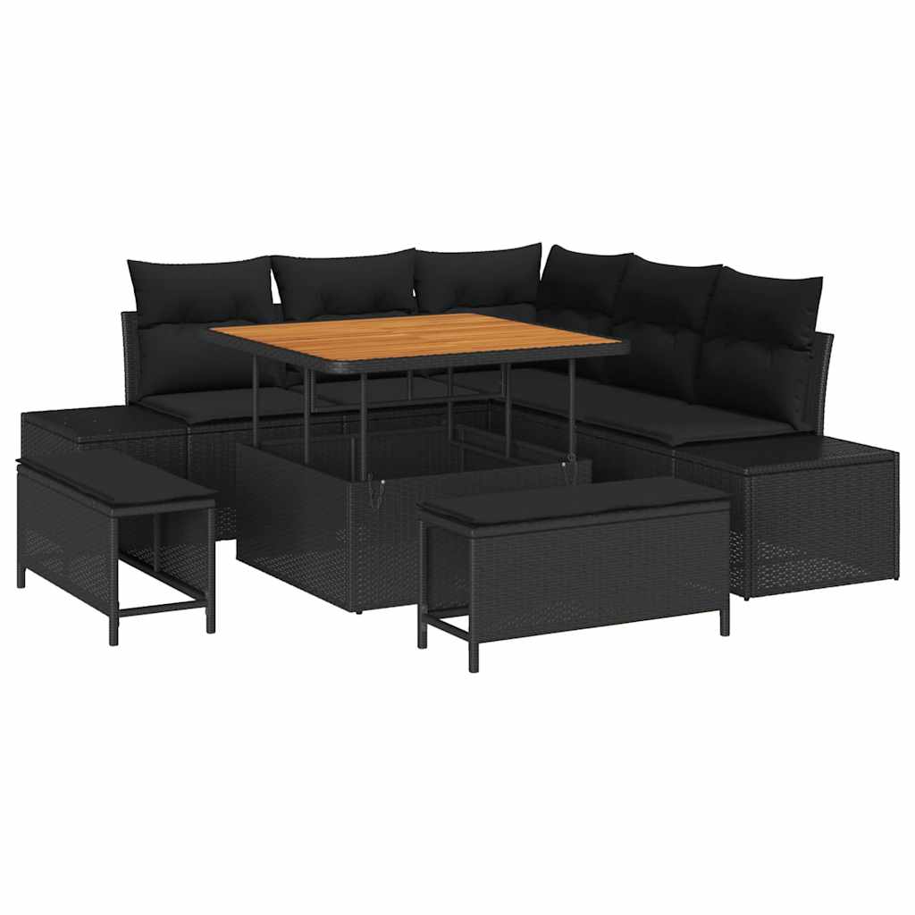 Gartensofa-set mit Kissen 8 pcs Schwarz Poly Rattan
