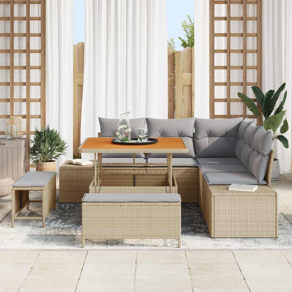 Gartensofa-set mit Kissen mit Speicher 8 pcs Beige Poly Rattan