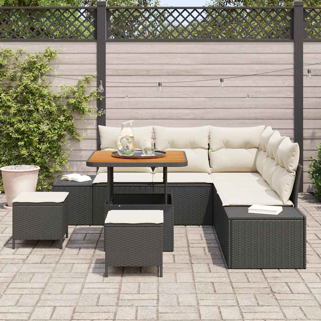 Gartensofa-set mit Kissen 8 pcs Schwarz Poly Rattan