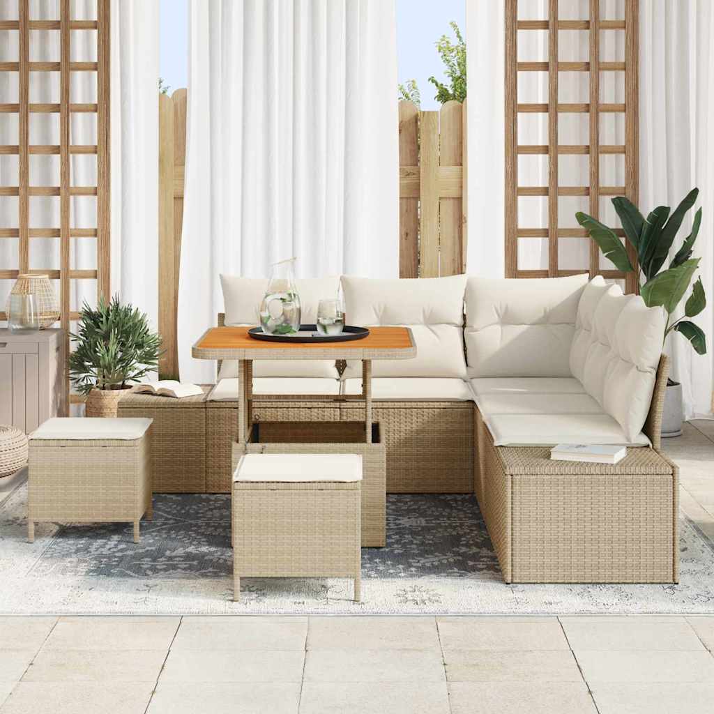 Gartensofa-set mit Kissen mit Speicher 8 pcs Beige Poly Rattan