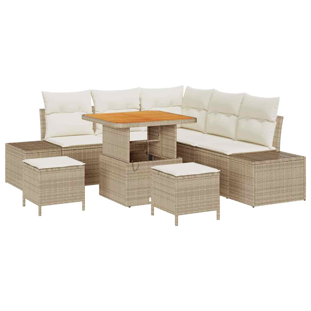 Gartensofa-set mit Kissen mit Speicher 8 pcs Beige Poly Rattan