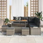 Gartensofa-set mit Kissen mit Speicher 9 pcs Grau Poly Rattan
