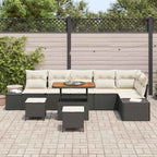 Gartensofa-set mit Kissen 9 pcs Schwarz Poly Rattan