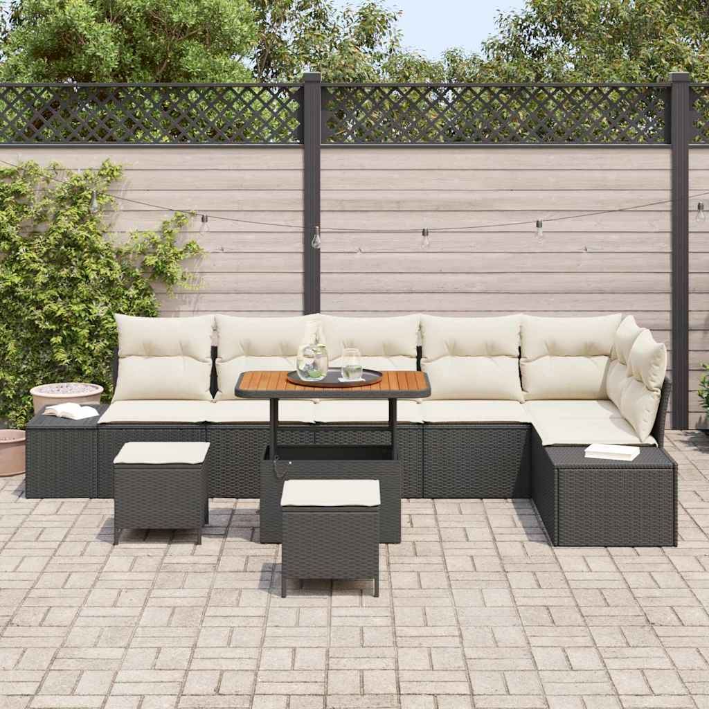 Gartensofa-set mit Kissen 9 pcs Schwarz Poly Rattan