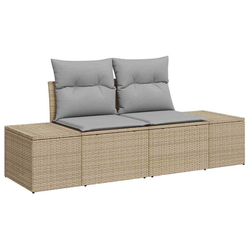 Gartensofa-set mit Kissen mit Speicher 9 pcs Beige Poly Rattan